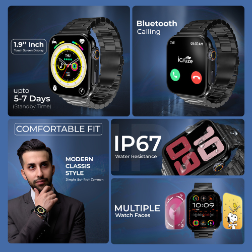 iCruze Pronto Max+ Black edition Metal strap smartwatch