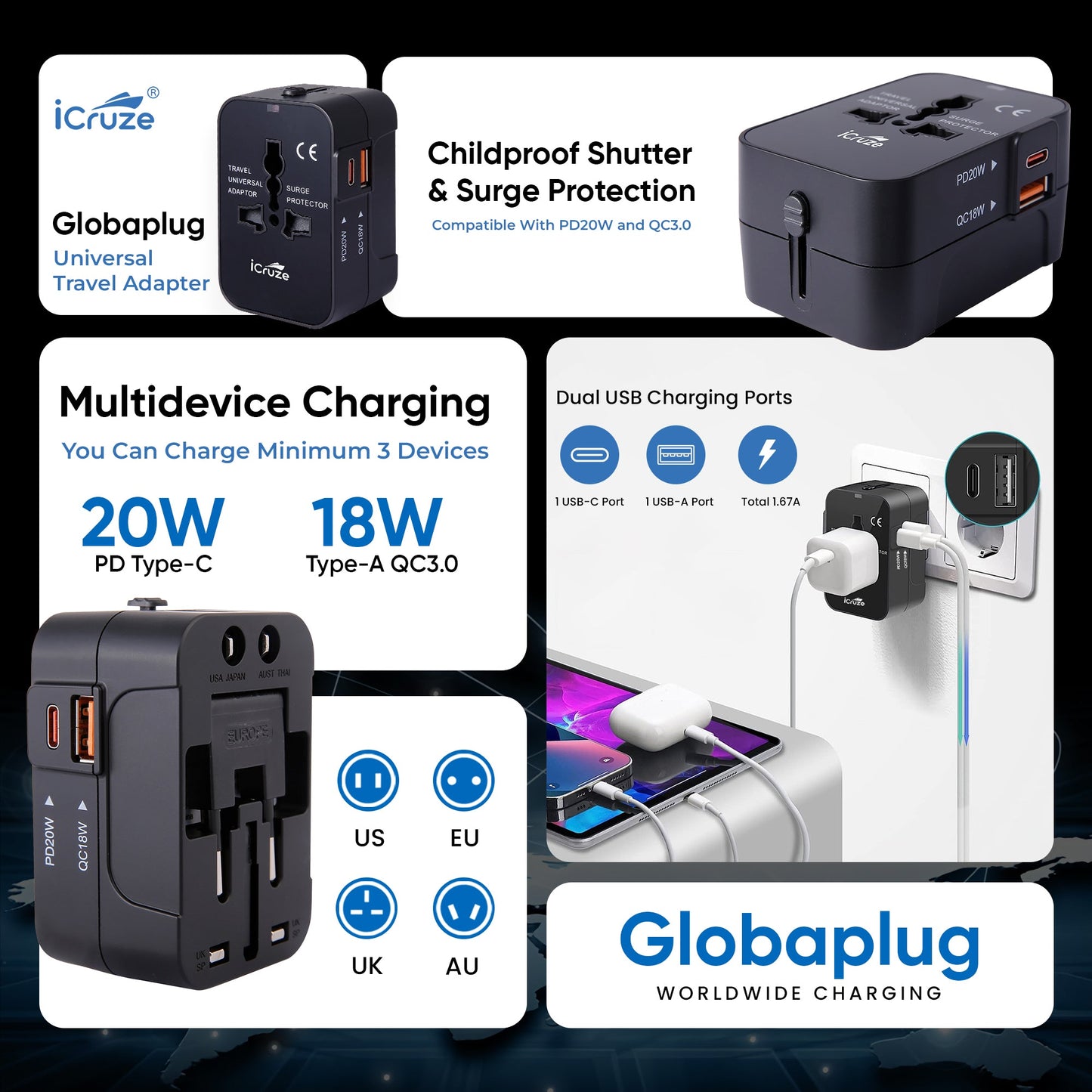 iCruze Globaplug Travel Adaptor