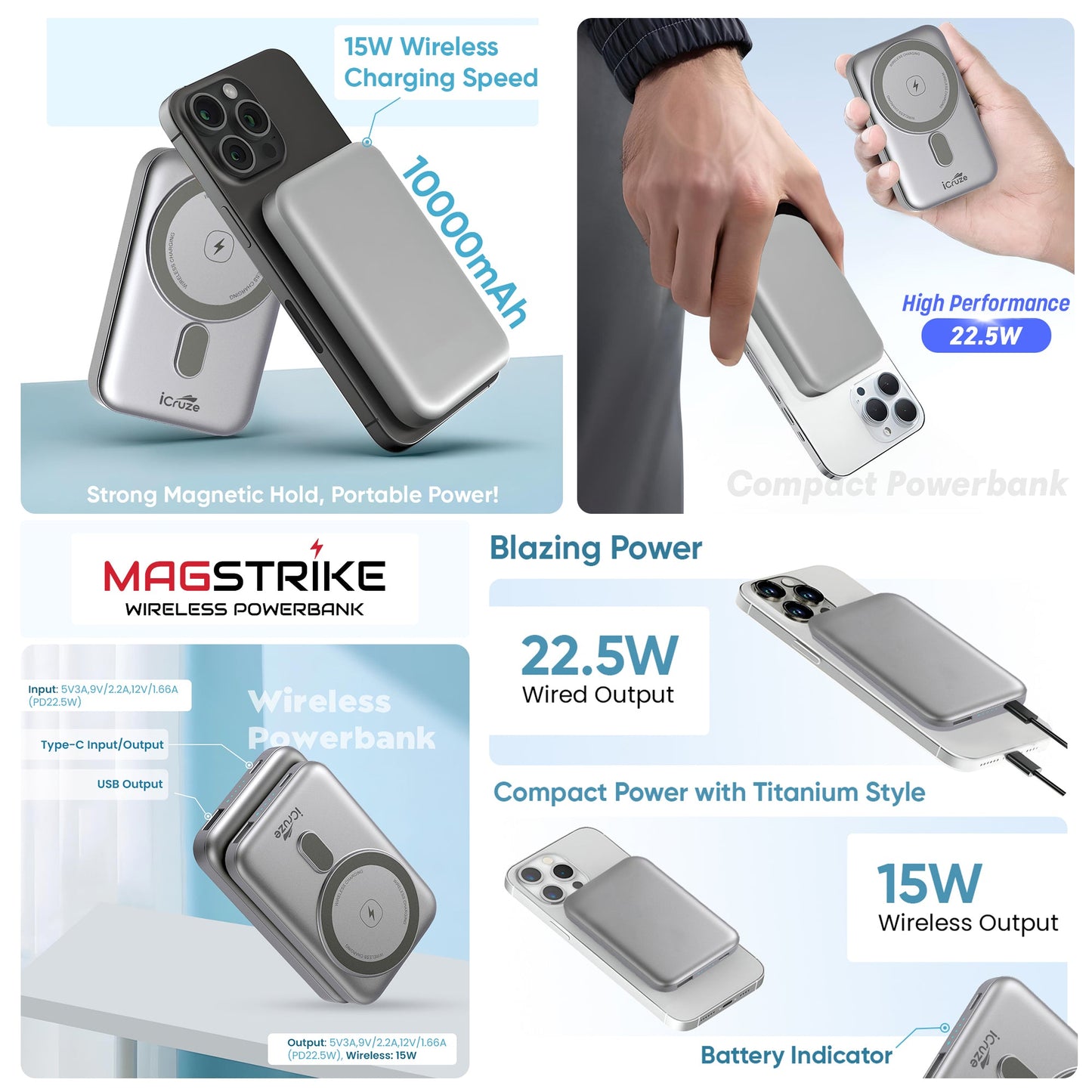 iCruze Magstrike 22.5W wireless powerbank