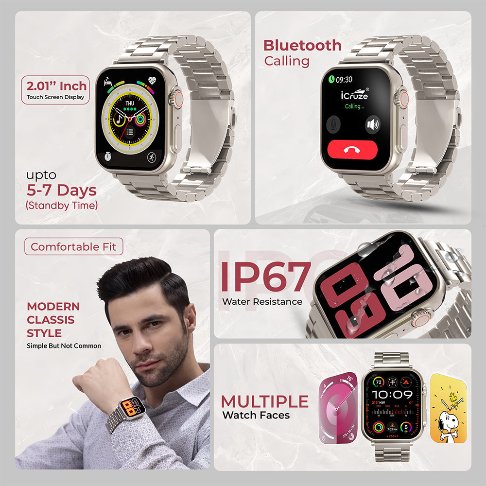 iCruze Pronto Max+ With Stainless Steel Band Calling Smartwatch