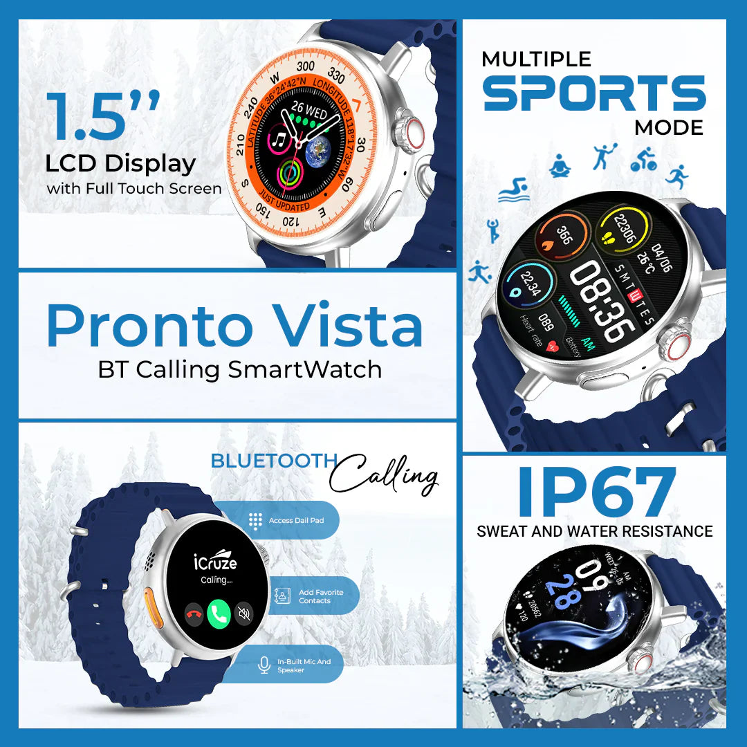 iCruze Pronto Vista BT Calling Smart watch (Blue) - Features