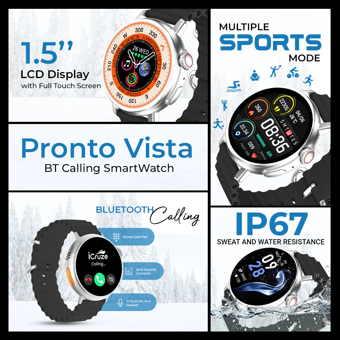 iCruze Pronto Vista BT Calling Smart watch (Black) -  Features